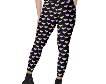 Bat Print Halloween Leggings | Crossover Waist Leggings | Womens Halloween Leggings | Pastel Goth