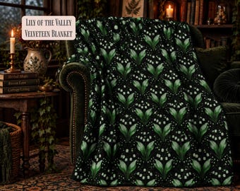 Gothic Lily of the Valley Poison Garden Throw, Dark Floral Blanket, Witchy Green Home Decor