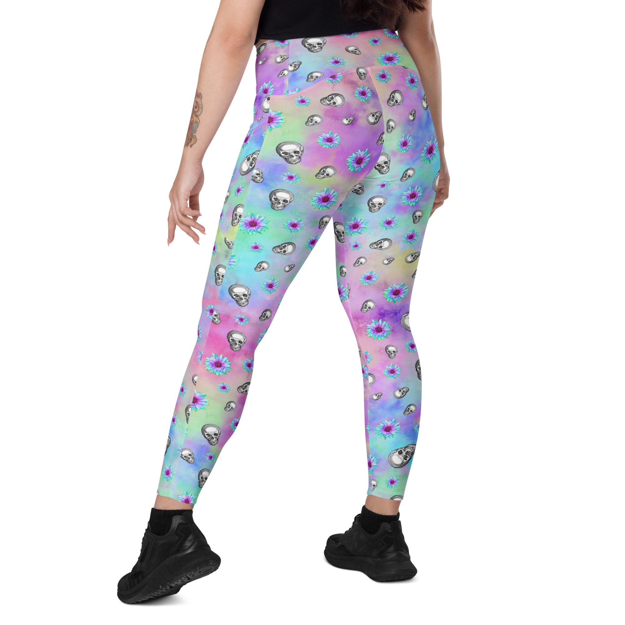 Skull Leggings, Pocket Leggings, Womens Halloween Leggings, Plus