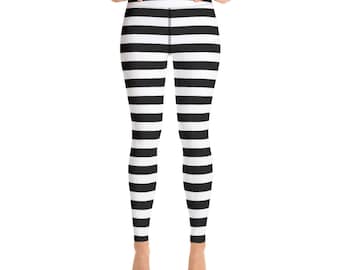 Black and White Stripe Leggings, Halloween Leggings, Halloween Costume, Leggings for Women, Plus Size Leggings, Stripes, Prison Costume