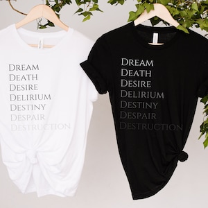 The Sandman Characters T Shirt, The Sandman Shirt, Dream of the Endless, Dream, Death, Desire, Despair, Delirium, Destiny, Destruction