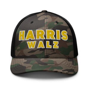 Kamala Harris Tim Walz Embroidered Camo Trucker Hat, Tim Walz Camoflage Hat, Election 2024, Dad Hat, Democratic Ticket, Candidate