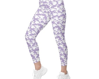 Ghost Leggings, Womens Halloween Leggings, Pocket Leggings,  Crossover Waist, Pastel Goth, Halloween Yoga Pants, Gothic Clothing, Spooky
