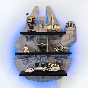 Millennium Falcon Inspired Display Shelf, LED Lighted Sign, Star Wars Wall Decor, Funko Pop Shelving