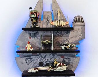 Millennium Falcon Inspired Display Shelf, LED Lighted Sign, Star Wars Wall Decor, Funko Pop Shelving