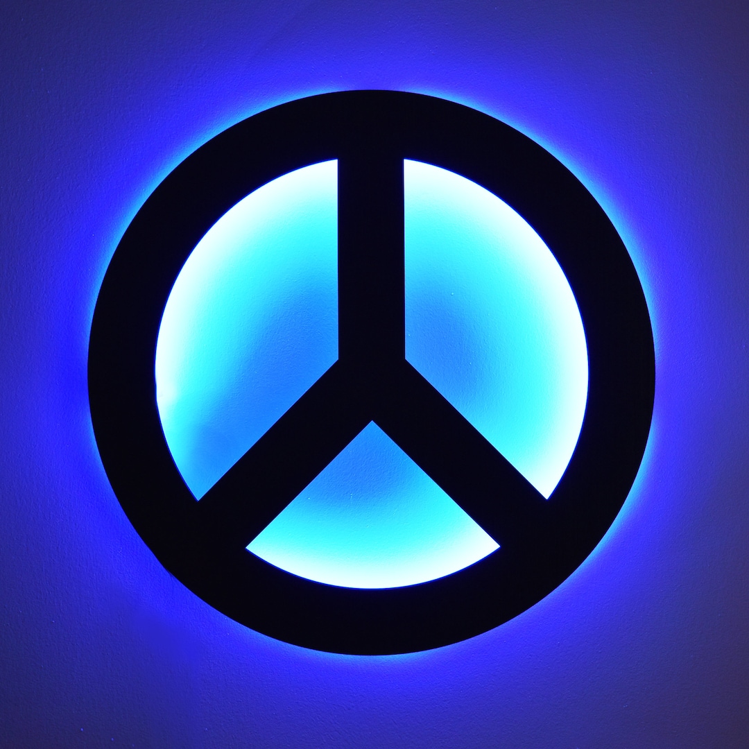 Large LED Lighted Peace Symbol Wall Art, Peace Lighted Wall Art Sign