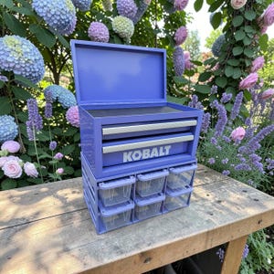 Teeny Tote Caddy & Mini Tool Box Stand, 6-Tote Storage Rack Compatible w Kobalt, U.S. General and More, NO TOTES or Tool Box Included