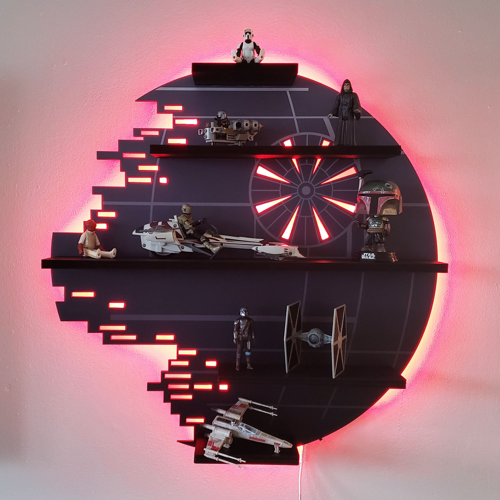 Death Star Display Shelf, LED Lighted Sign, Death Star Wars Wall
