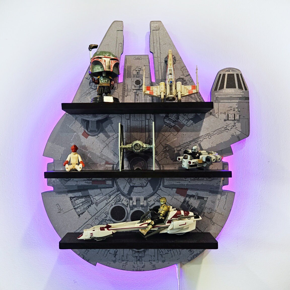 Millennium Falcon Inspired Display Shelf, LED Lighted Sign, Star