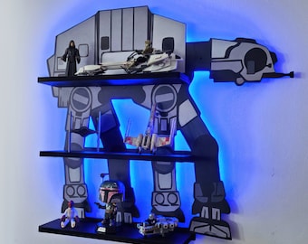 AT-AT Walker Inspired Display Shelf, LED Lighted Sign, Star Wars Wall Decor, Funko Pop Shelving