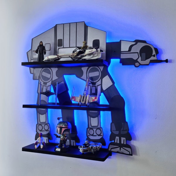 Étagère inspirée d'AT-AT Walker, enseigne lumineuse LED, décoration murale Star Wars, étagère Funko Pop