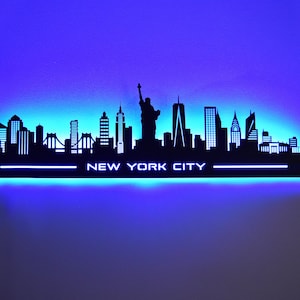 42&quot; LED Lighted New York City Skyline Wall Art, Lighted City Skyline, NYC Decor Sign Gift, New York NY Wall Art, Statue of Liberty