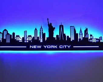 42" LED Lighted New York City Skyline Wall Art, Lighted City Skyline, NYC Decor Sign Gift, New York NY Wall Art, Statue of Liberty