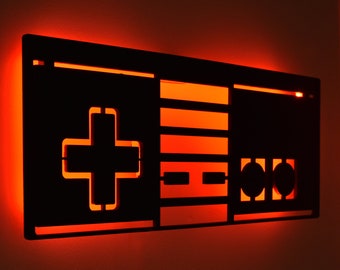 24 "LED beleuchtete Nintendo inspiriert Controller Zeichen NES, Gamer Geschenk, Spielzimmer Licht, Videospiel Wand Kunst Lichter Dekor