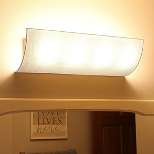 Moderne Vanity Light Cover Conversion Kit, 20"W White Textured Fabric Shade - DIY Upgrades Hollywood Lights (No Wiring)