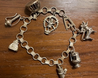 Bracelet indien vintage à breloques en argent • Shiva Nataraja, breloques hindoues