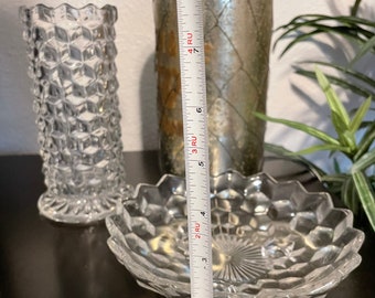 Plat sur pied américain Fostoria • Motif n° 2056 • Bol vintage en verre pressé transparent par Fostoria Glass Co