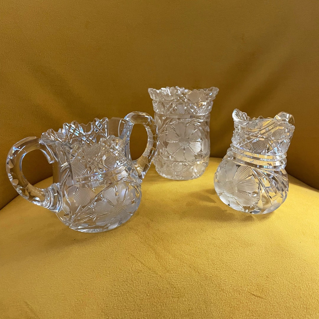 American Brilliant Cut Glass Cream and Suger Set Daisy Pattern Etsy