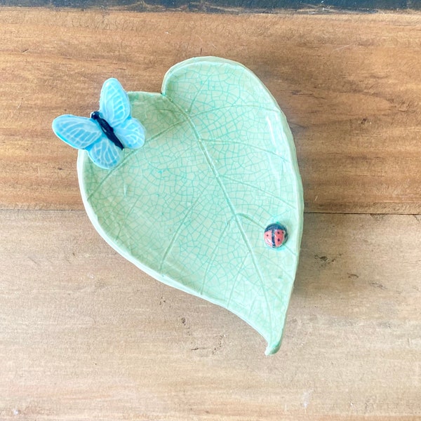 Handmade Ceramic Garden Leaf Trinket Dish