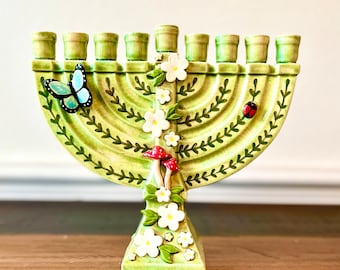 Handmade Ceramic Magic Mushroom Butterfly Garden Menorah