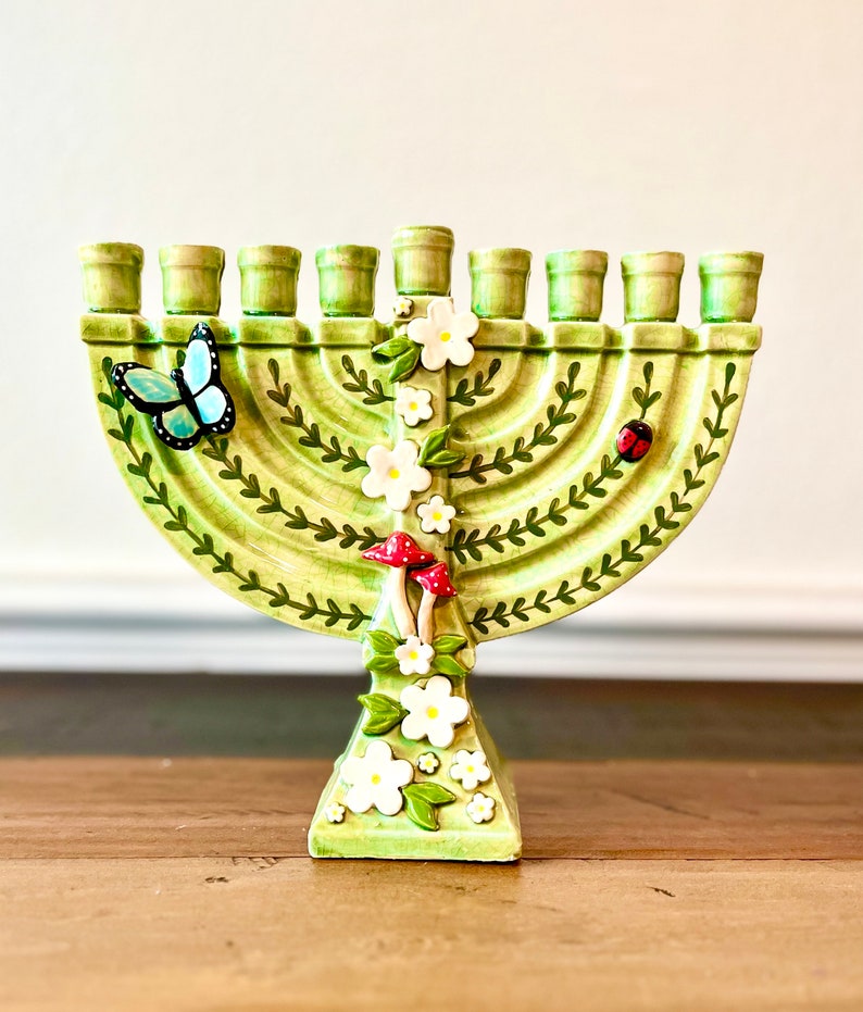 Handmade Ceramic Magic Mushroom Butterfly Garden Menorah image 1