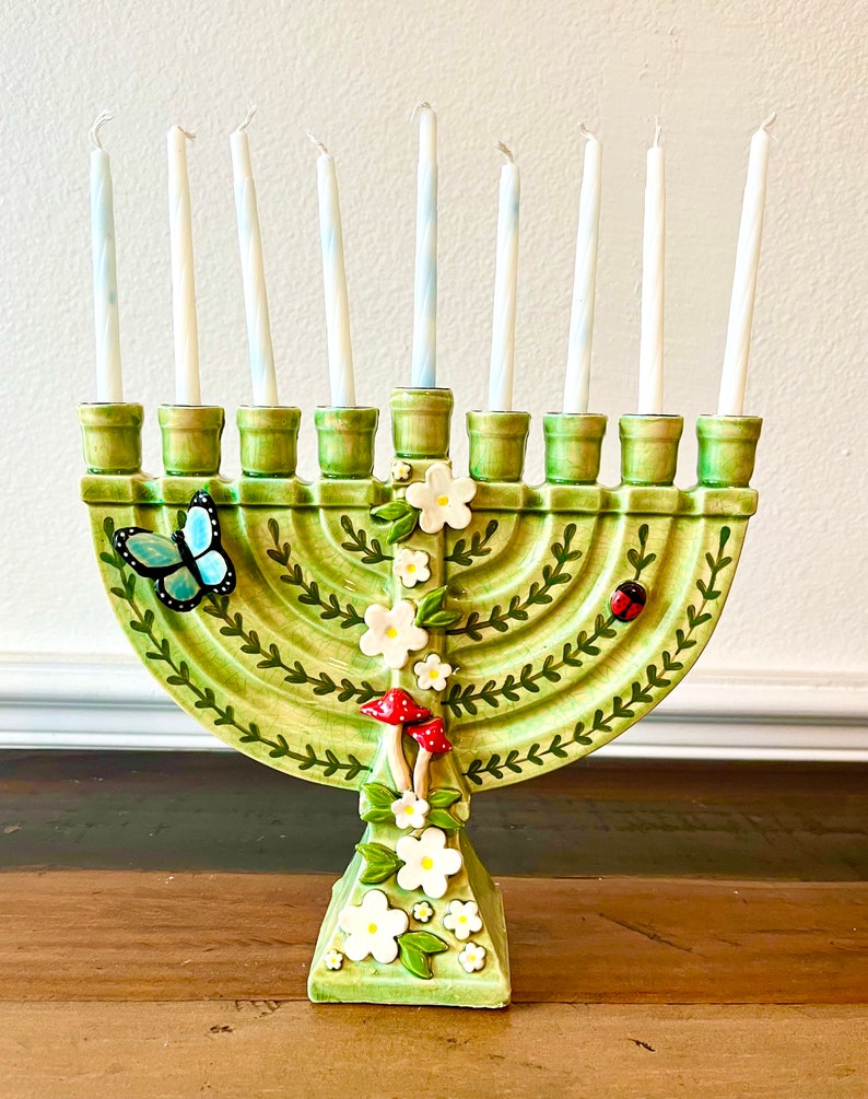 Handmade Ceramic Magic Mushroom Butterfly Garden Menorah image 3