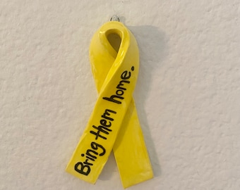 Handmade Ceramic Bring Them Home Yellow Ribbon Wall Hanging - Raise awareness and show support for hostages taken to Gaza on 10/7