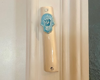 Handmade Ceramic Hamsa Mezuzah