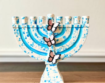 Handmade Ceramic Butterfly Skies Menorah