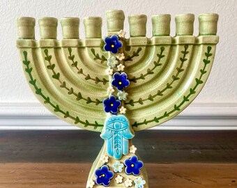 Handmade Ceramic Hamsa Garden Menorah