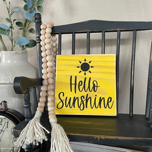 Summer wood sign, Hello sunshine, 5.5&quot;x5.5&quot; Painted wood sign, Gift idea, Home decor, Tiered tray decor, Sun sign.