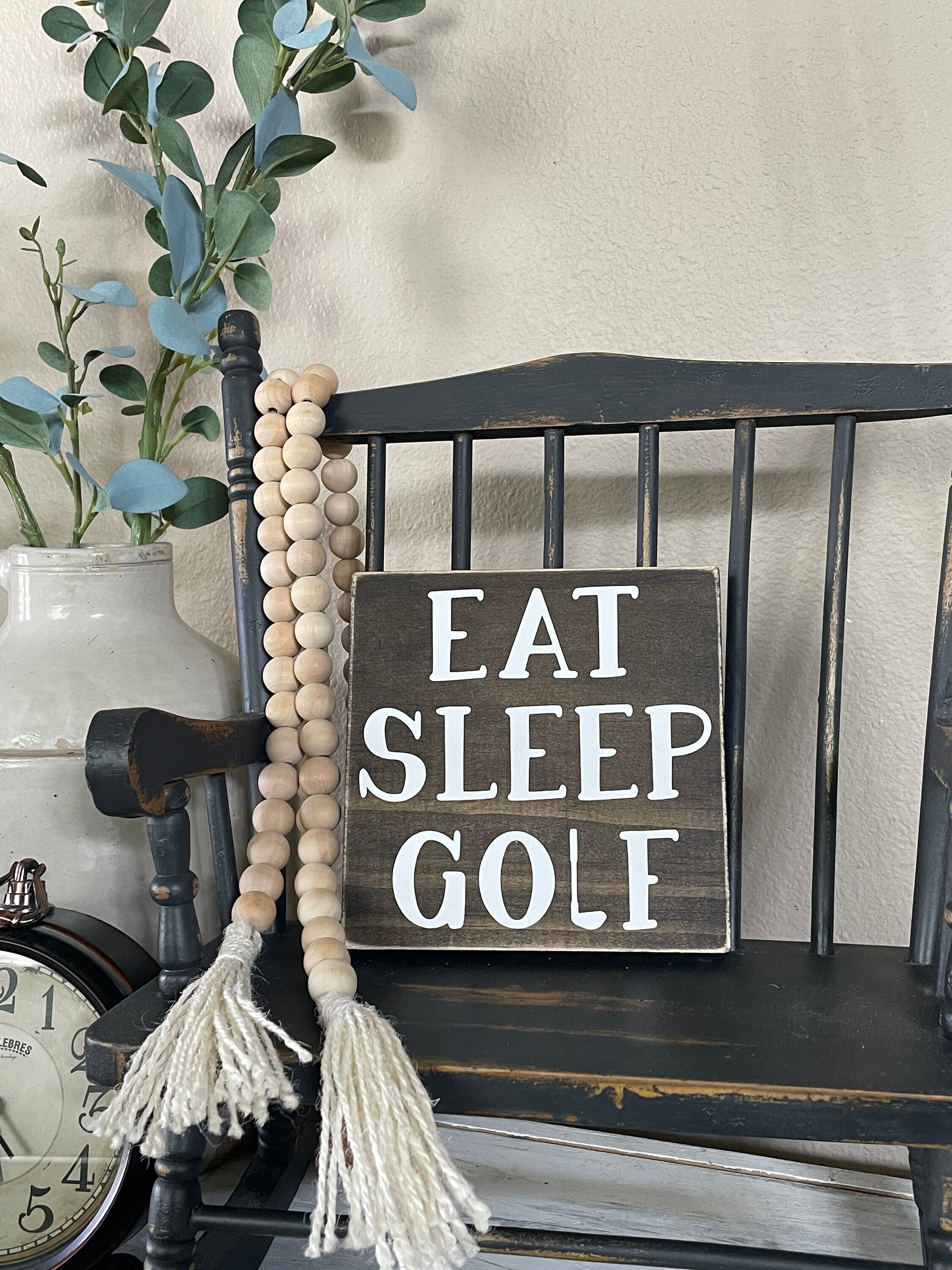 Golf wood sign, Eat sleep golf, Home decor, Golf decor, Gift idea, 5.5"x5.5" Painted wood sign, Golf lover, Tiered tray decor.