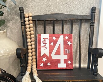 4th of July Wooden Sign | Patriotic Home Decor | Tiered Tray Decor