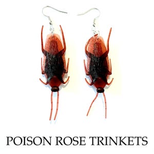 Handmade novelty cockroach earrings insect bug horror Beetlejuice creepy scary Halloween