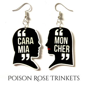 Handmade Morticia and Gomez Addams hook drop/dangle earrings