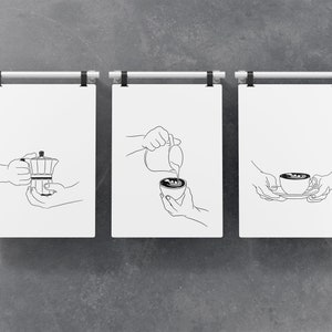 set of 6 kitchen prints coffee print set kitchen art... Coffee Art Print Set: Kitchen Cafe Decor (digital Download) - Etsy