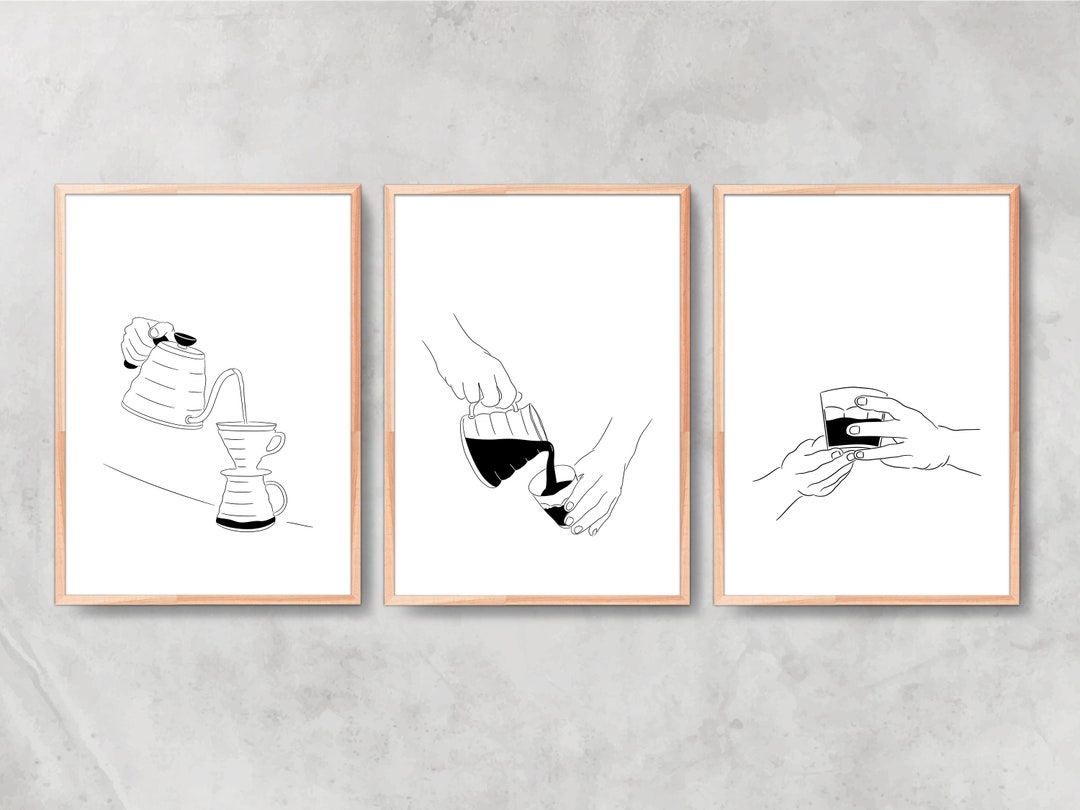 set of 8 kitchen prints, coffee print set, fork spoon... Coffee Print Set: Minimalist Kitchen Art (digital Download) - Etsy