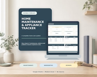 Home Maintenance Tracker Spreadsheet | Appliance Warranty & Repair Log for Google Sheets