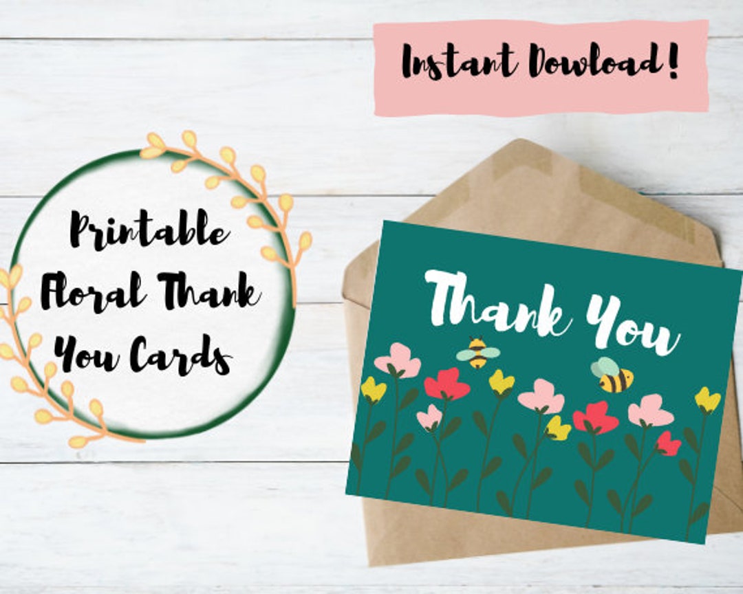 Printable Floral Thank You Cards Etsy