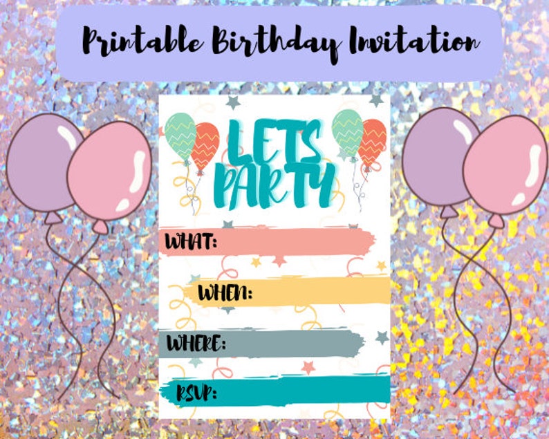 Printable Birthday Invitation Etsy Printable Birthday Invitation Etsy