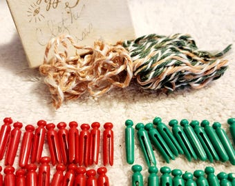 Vintage Christmas Card Hanger Tiny Clothespin Pin-Ups or Doll Clothesline