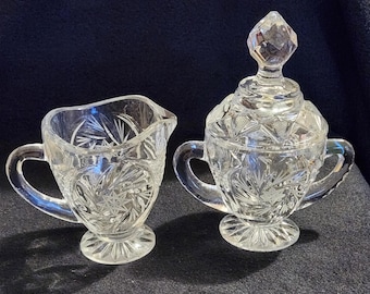 Vintage 1960’s Pinwheel Crystal Footed Creamer & Covered Sugar Bowl