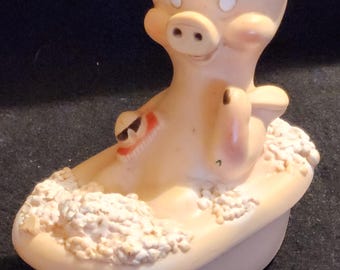 Vintage Star Manufacturing Rubber Squeak Toy Bath Toy Pig in Bathtub