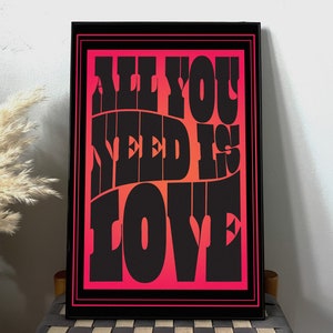 All You Need Is Love Beatles Psychedelic Lyric Poster in Pink