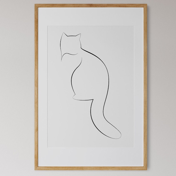abstrakte kat art,een lijn art ,DIGITAL DOWNLOAD,lijntekenig,schwarz weisse Kunst,digital print,single lineart, wantdecoratie,muurkunst
