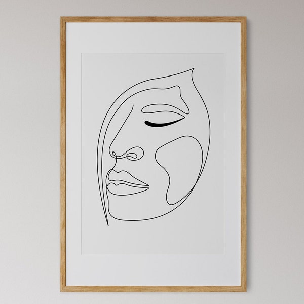 one line art,Vrouwelijke Gezicht,Digitale download,Minimale lijntekening vrouw,Zwart-wit,printbare kunst |single lijn kunst|