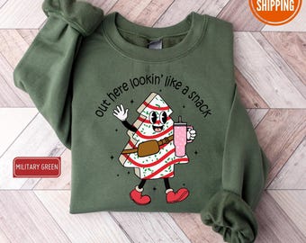 Sudadera divertida con diseño de árbol de Navidad y pastel, sudadera de regalo para las fiestas.