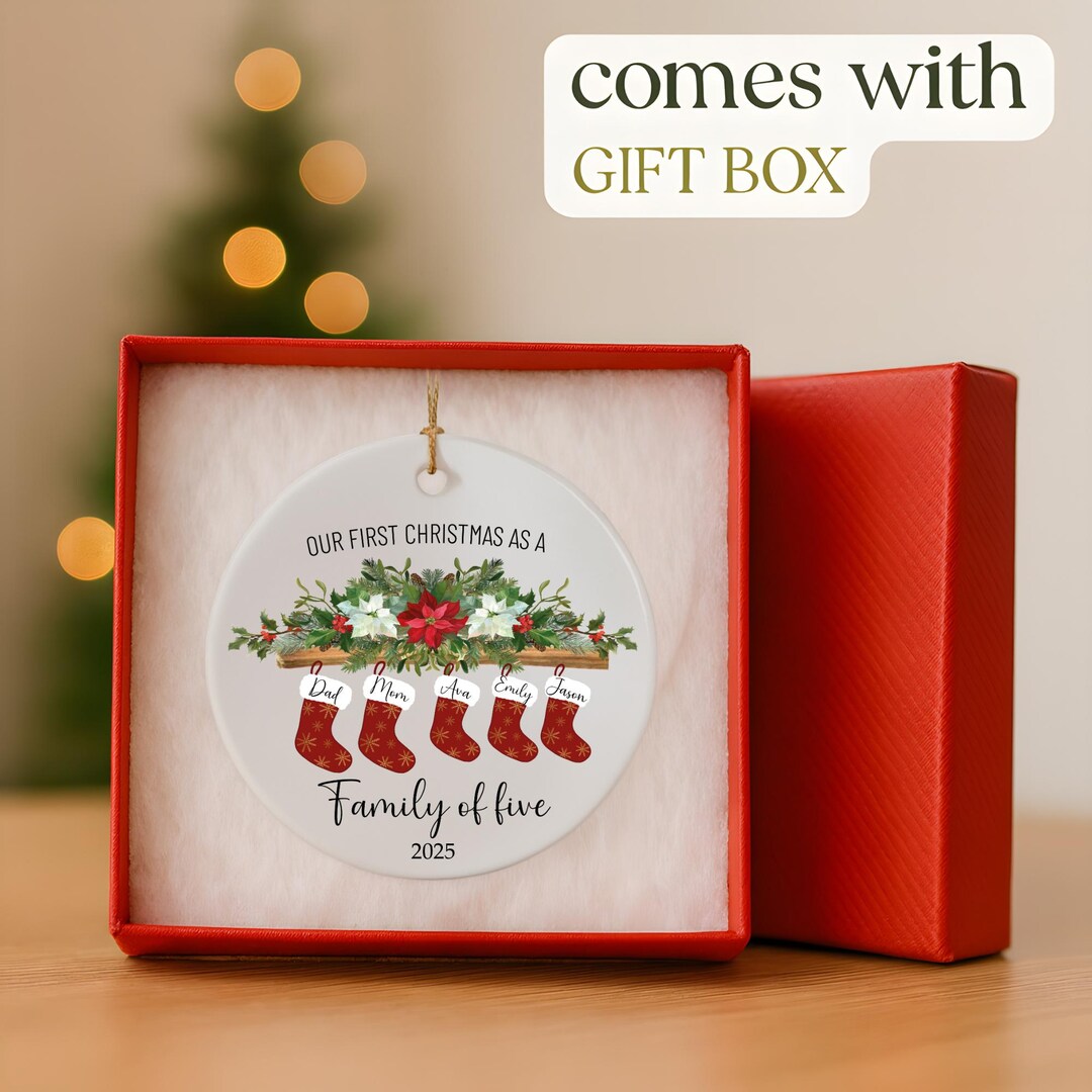 Personalized Family of Five Ceramic 2025 Christmas Ornament, Custom New ...