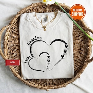 Custom Grandma Shirt, Grandma Heart Comfort Colors® Shirt, Nana Shirt With Grandkids Name, Gift For Grandma, Mom Shirt, Mother&#39;s Day Shirt