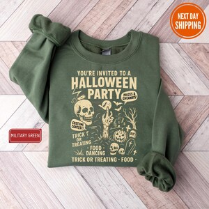 Halloween Party Hoodie & Sweatshirt, Spooky Costume Contest Sweater, Funny Skeleton Trick or Treat Pullover, Haunted Graveyard Top